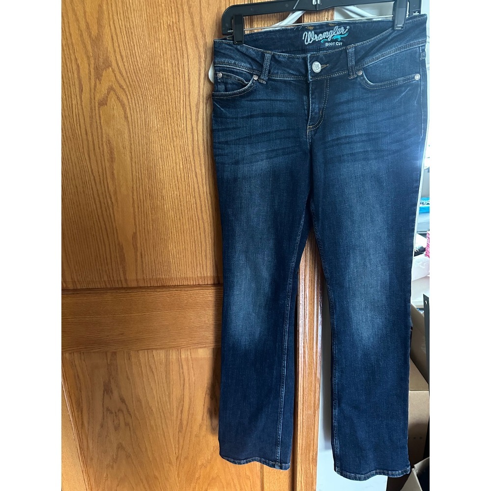 Wrangler Womens Bootcut Jeans Dark Wash Stretch Denim Size 5/6x34 Western Rodeo - Picture 2 of 7